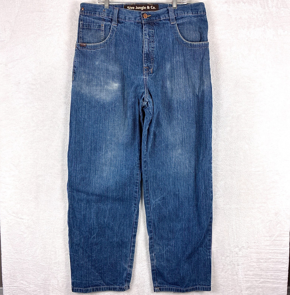 Vintage 5ive Jungle Co Jeans Men 38x34 Faded Baggy Skate Hip Hop Rave Y2K